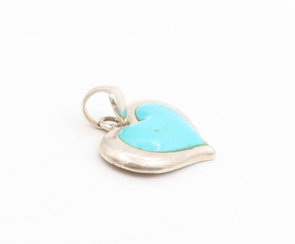 925 Sterling Silver Vintage Pendant Cabochon Turquoise Solid Love Heart  PT25316