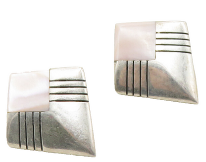 ANGELINE MILLER NAVAJO 925 Silver  Vintage Mother Of Pearl Earrings  EG5077