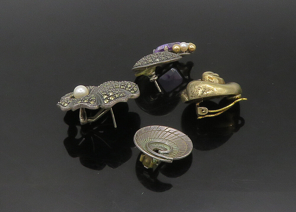 DESIGNER 925 Silver Vintage Pearl & Multi Stone Lot Single Earrings EG11329