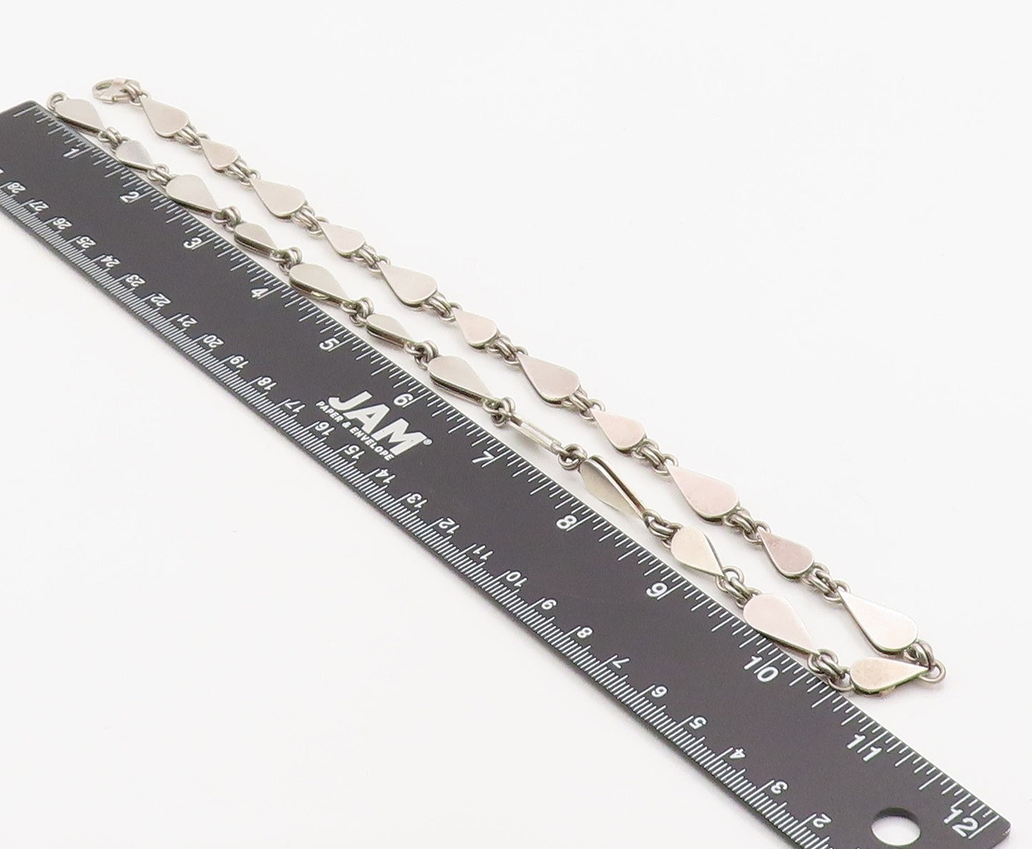 925 Sterling Silver Vintage Necklace Interlocking Teardrop Link Chain NE4688
