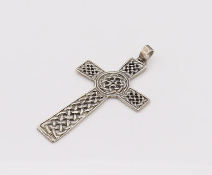 925 Sterling Silver  Vintage Braded Rope Carved Cross Pendant PT22147
