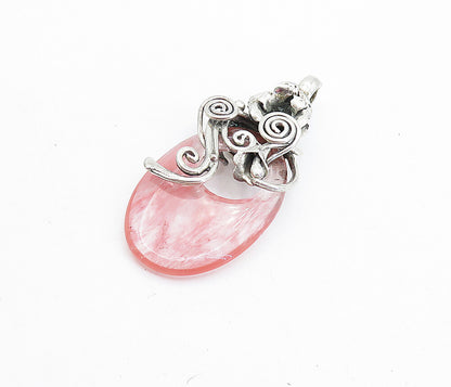 925 Sterling Silver  Vintage Pink Rutilated Quartz Spiral Swirl Pendant PT5192