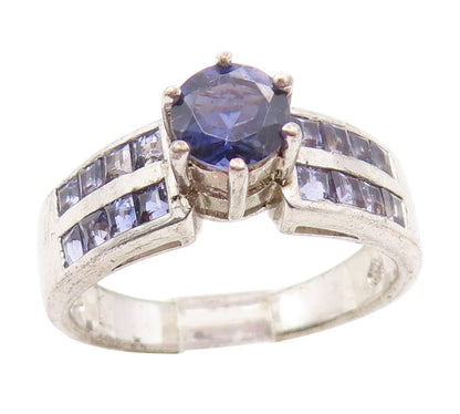925 Sterling Silver Vintage Ring Elegant Sapphire Statement Band  Sz 10  RG34639