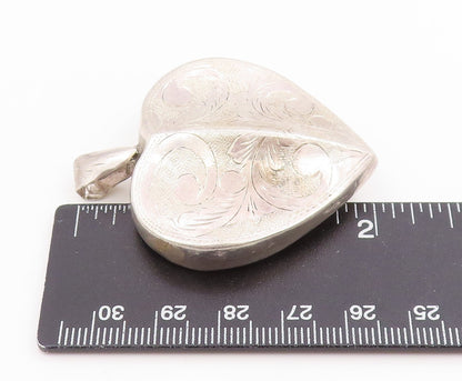 925 Sterling Silver Vintage Pendant Classic Floral Engraved Love Heart  PT26146