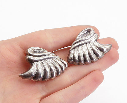 925 Sterling Silver  Vintage Shiny Modernist Fluted Non Pierce Earrings EG2397