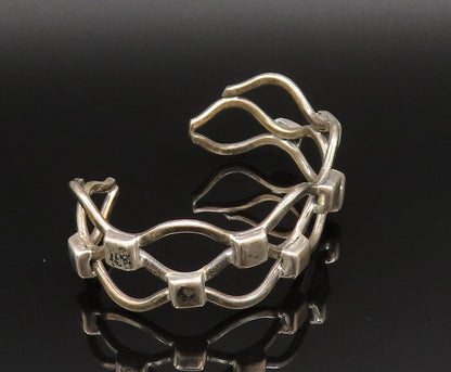 MEXICO 925 Silver  Vintage Wavy Open Square Pattern Cuff Bracelet  BT9579