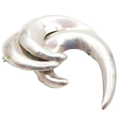MEXICO 925 Sterling Silver  Vintage Shiny Modernist Swirl Brooch Pin  BP3379