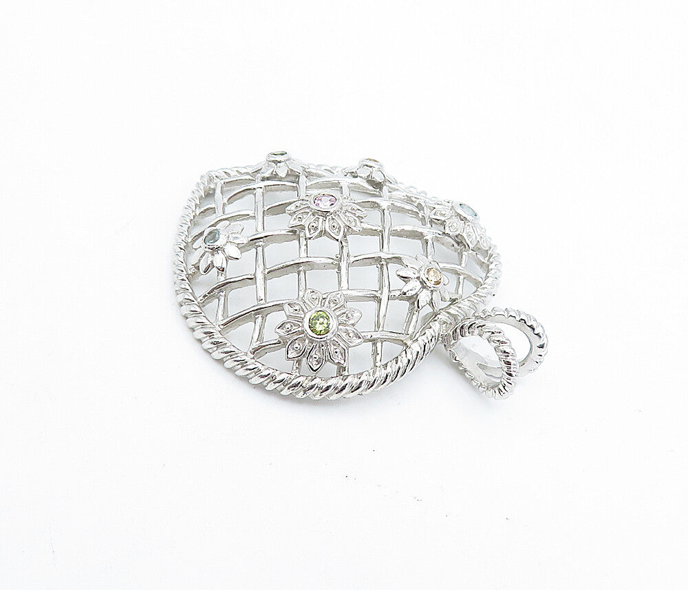 925 Sterling Silver  Citrine Topaz & Peridot Twist Love Heart Pendant  PT2806