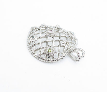 925 Sterling Silver  Citrine Topaz & Peridot Twist Love Heart Pendant  PT2806