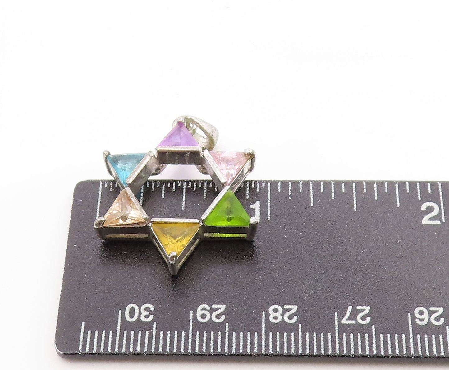 925 Sterling Silver Vintage Pendant Multi Gemstone Star Of David Charm  PT25045