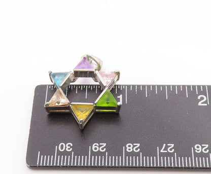 925 Sterling Silver Vintage Pendant Multi Gemstone Star Of David Charm  PT25045