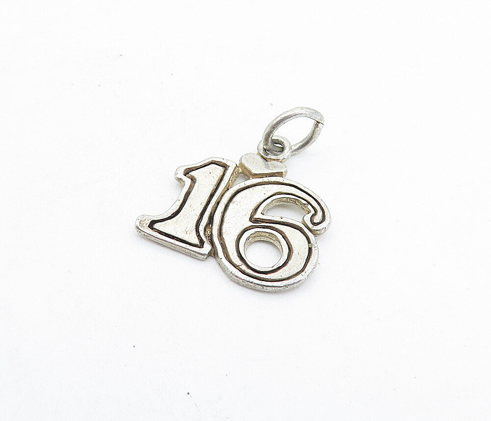 925 Sterling Silver  Vintage Sweet Sixteen Love Heart Drop Pendant  PT4671