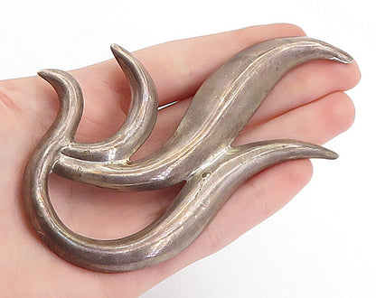 MEXICO 925 Sterling Silver  Vintage Dark Tone Modernist Brooch Pin  BP2505