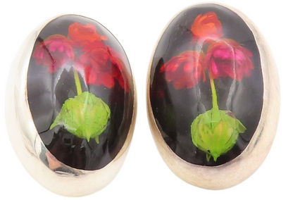 925 Sterling Silver Vintage Earrings MEXICO Modernist Dried Flowers  EG13583