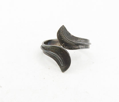 TAXCO MEXICO 925 Silver   Vintage Dark Tone Bypass Band Ring Sz 6.5  RG9207