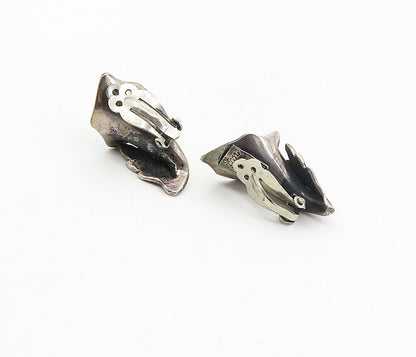 MEXICO 925 Sterling Silver  Vintage Sculpted Flower Non Pierce Earrings EG4578