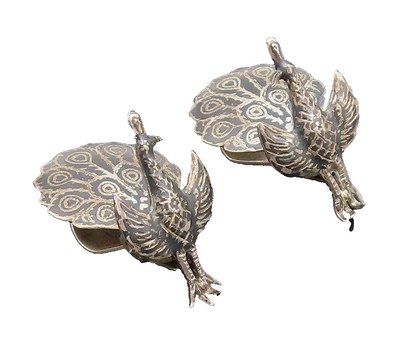 SIAM 925 Silver  Vintage Carved Movable Dancing Peacock Clip Earrings  EG12680