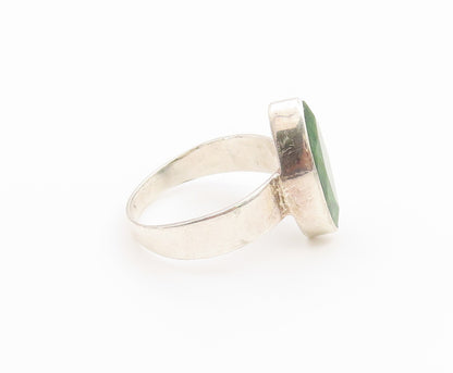 925 Sterling Silver Vintage Ring Marquise Emerald Solitaire Band Sz 7.5 RG36919