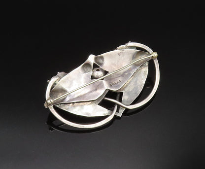 925 Sterling Silver  Vintage Antique Hammered Double Flower Brooch Pin  BP9624