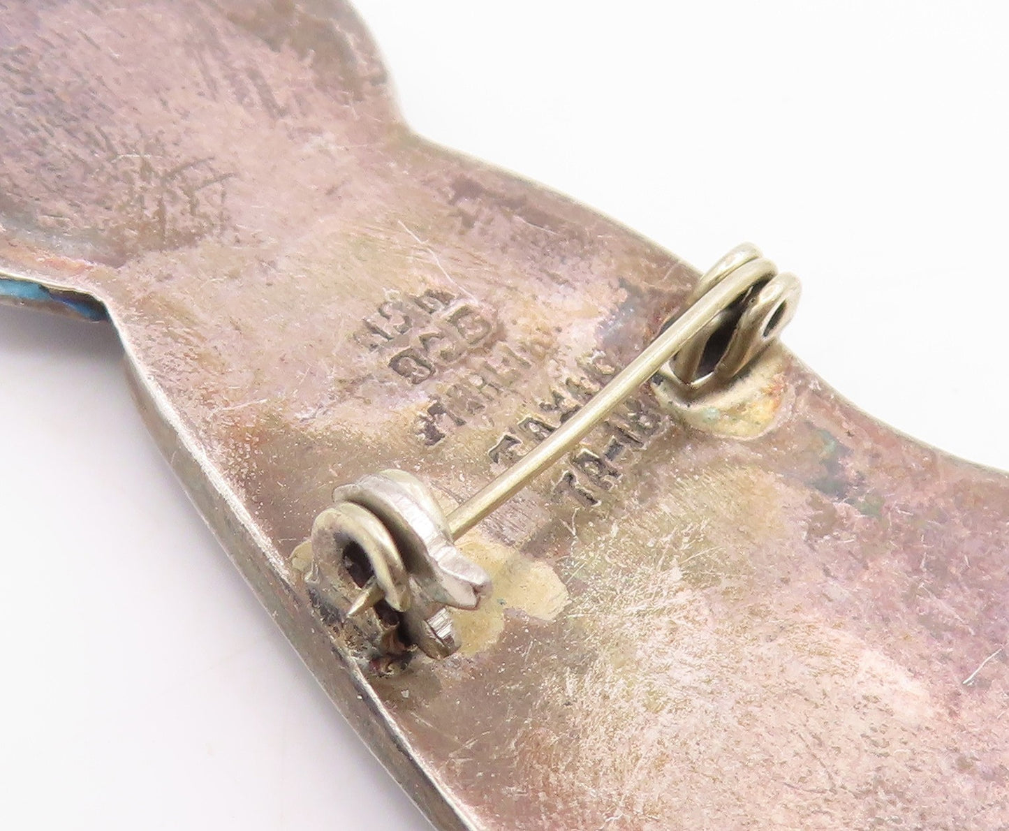 925 Sterling Silver Vintage Brooch Pin TAXCO Abalone Inlay Modernist Cat BP12428