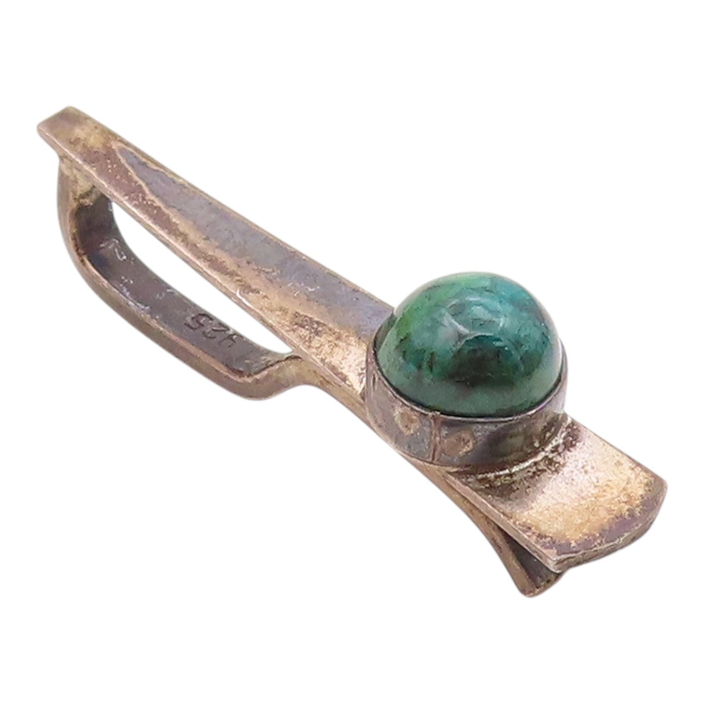 ISRAEL 925 Silver  Vintage Minimalist Cabochon Chrysocolla Tie Clip  TR3460