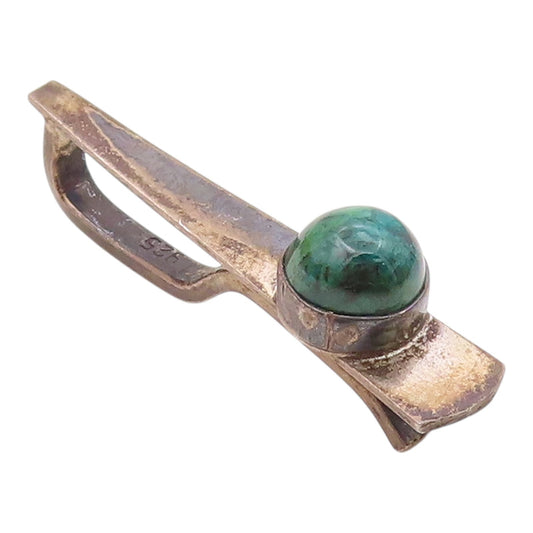 ISRAEL 925 Silver  Vintage Minimalist Cabochon Chrysocolla Tie Clip  TR3460