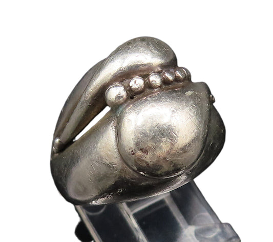 EUROPEAN 925 Silver  Vintage Dotted & Bypass Detail Dome Ring Sz 6  RG25965