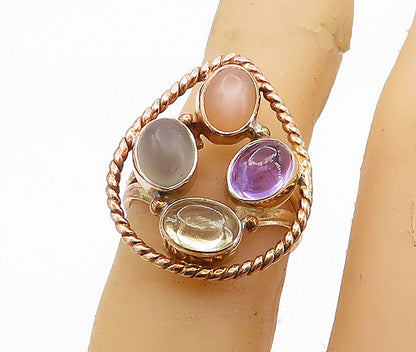 925 Silver  Amethyst Topaz & Mother Of Pearl Twist Cocktail Ring Sz 6  RG6579