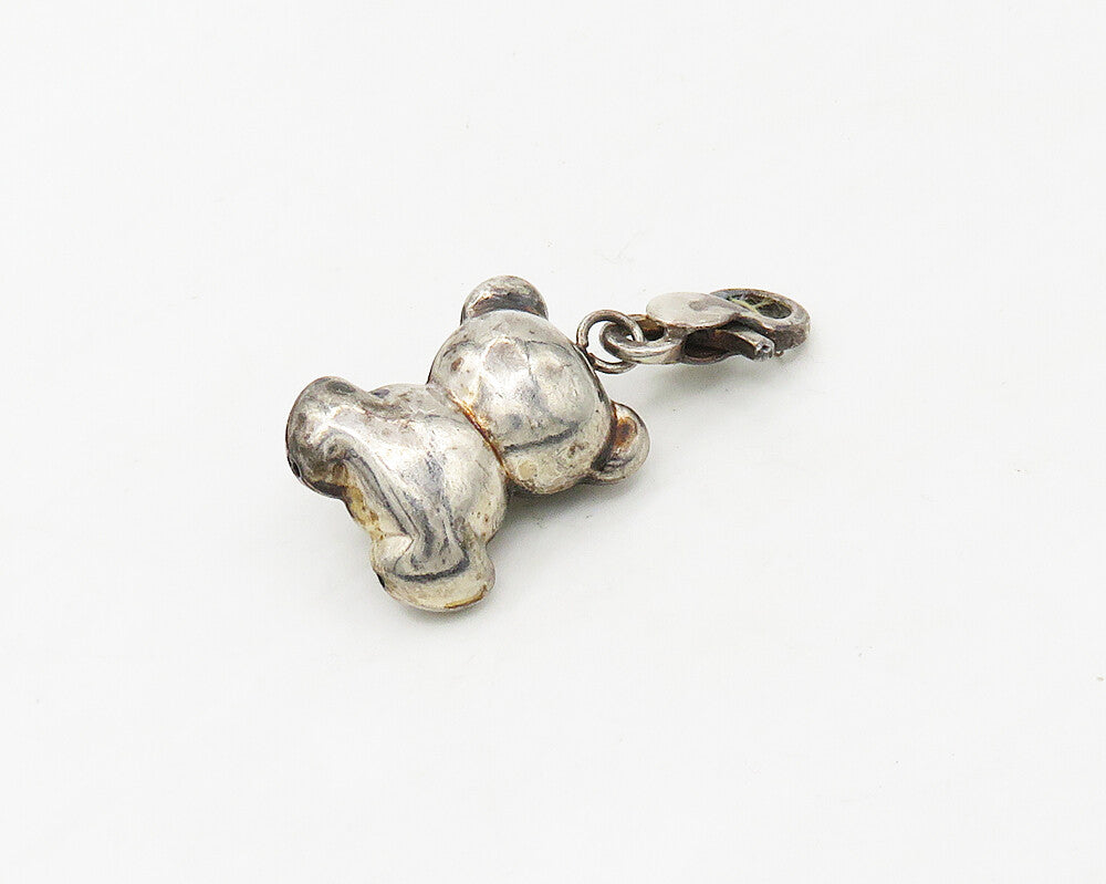 925 Sterling Silver  Vintage Dark Tone Teddy Bear Hollow Pendant  PT13749