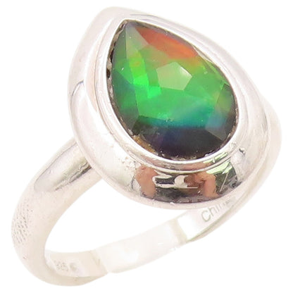 925 Sterling Silver Vintage Ring Teardrop Ammolite Statement Band  Sz 8  RG36427