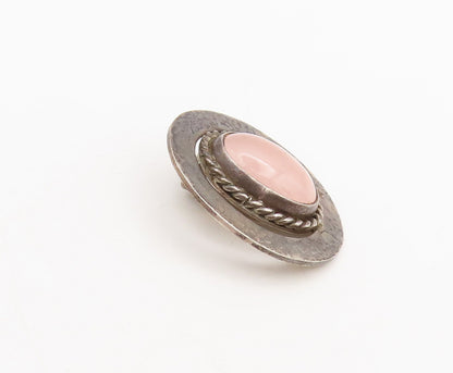 MEXICO 925 Silver  Vintage Rose Quartz Halo Twisted Rope Earrings  EG12733