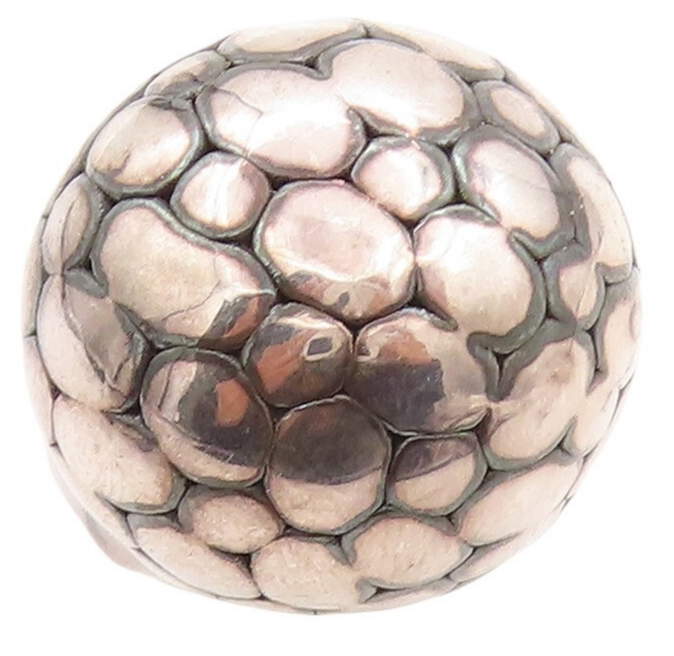 925 Sterling Silver Vintage Ring Puffed Pebble Effect Carved  Sz 7.5  RG31048