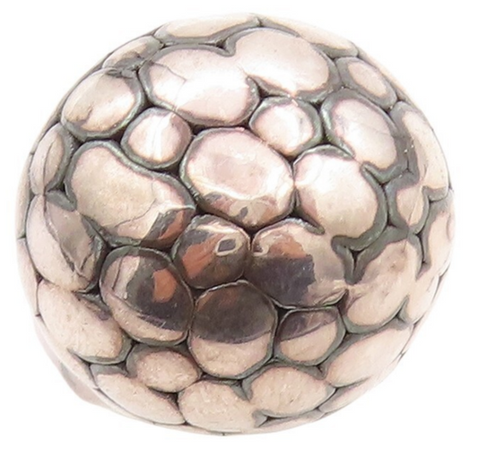 925 Sterling Silver Vintage Ring Puffed Pebble Effect Carved  Sz 7.5  RG31048