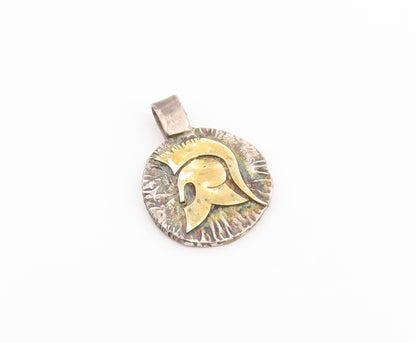 925 Sterling Silver Vintage Pendant Two Tone Spartan Helmet Medallion  PT26635
