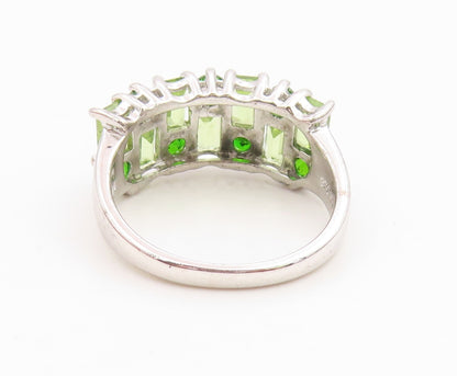 925 Sterling Silver Vintage Ring Elegant Peridot Multi Row Band  Sz 8  RG35977
