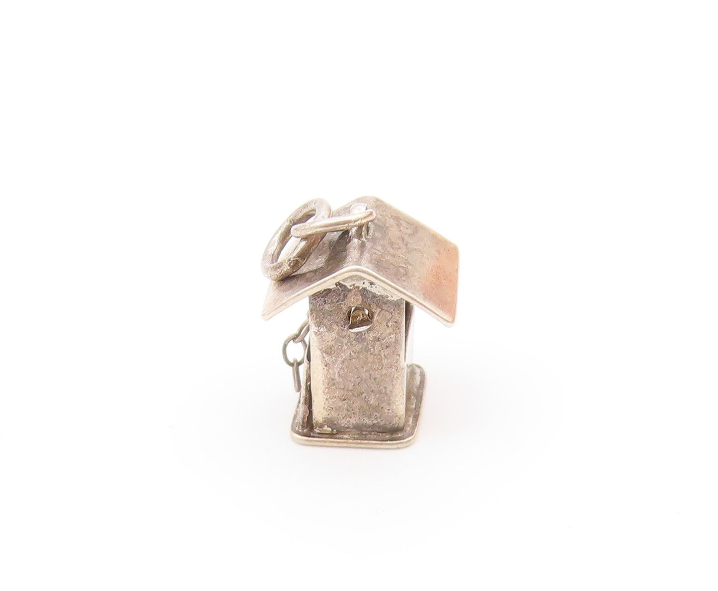 925 Sterling Silver  Vintage Petite Bird House Dark Tone Pendant  PT15987
