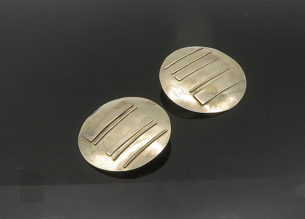 WOODS 925 Sterling Silver Vintage Modernist Round Non Pierce Earrings EG10802