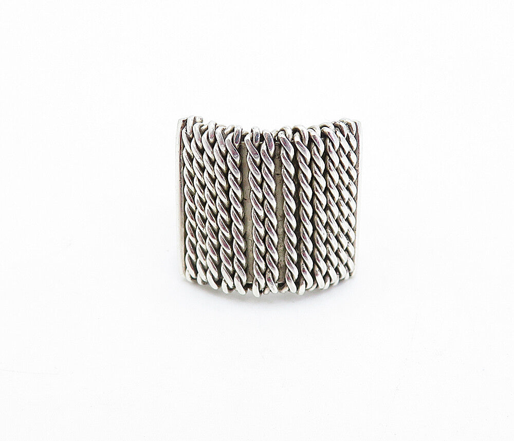 925 Sterling Silver  Vintage Shiny Twist Detail Square Band Ring Sz 6.5 RG4057
