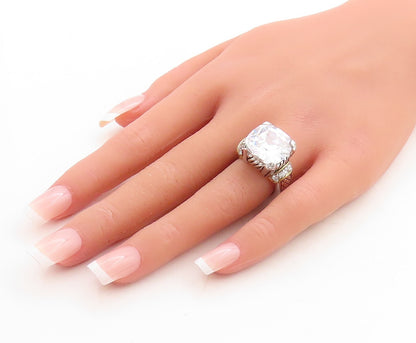 925 Sterling Silver Vintage Ring Solid Grooved Square CZ Inlay  Sz 6  RG31175