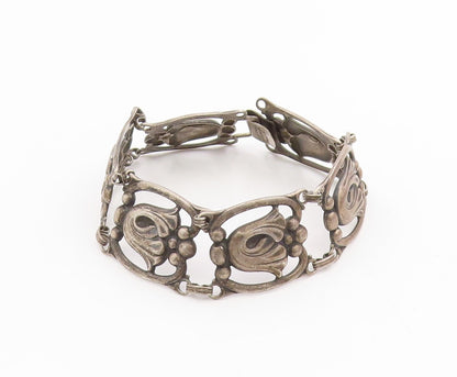 925 Sterling Silver Vintage Bracelet DANECRAFT Tulip Floral Panel Link  BT11678