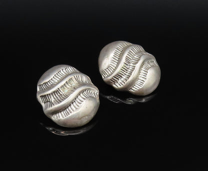 MEXICO 925 Silver  Vintage Etched Wavy Ribbed Non Pierced Earrings  EG12030