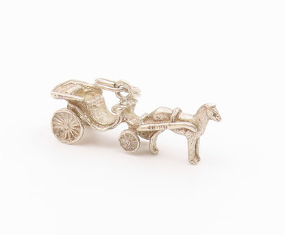 925 Sterling Silver  Vintage Old Fashioned Horse & Carriage Pendant  PT19109