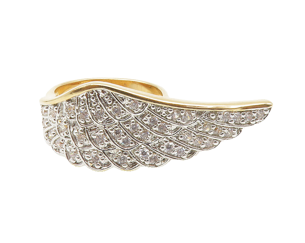 925 Sterling Silver  Topaz Gold Plated Angel Wing Cocktail Ring Sz 6  RG14195