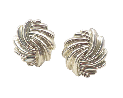 MEXICO 925 Silver  Vintage Shiny Hollow Modernist Non Pierce Earrings  EG5945