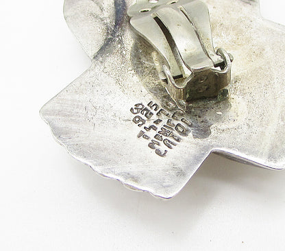 MEXICO 925 Sterling Silver Vintage 2 Tone Ribbon Tie Clip On Earrings EG1916