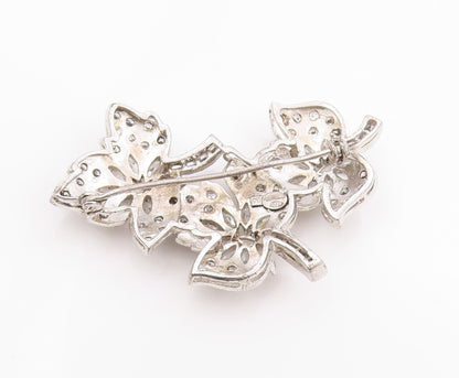 925 Sterling Silver Vintage Brooch Multi Shaped CZ Sparkling Floral Pin  BP11847