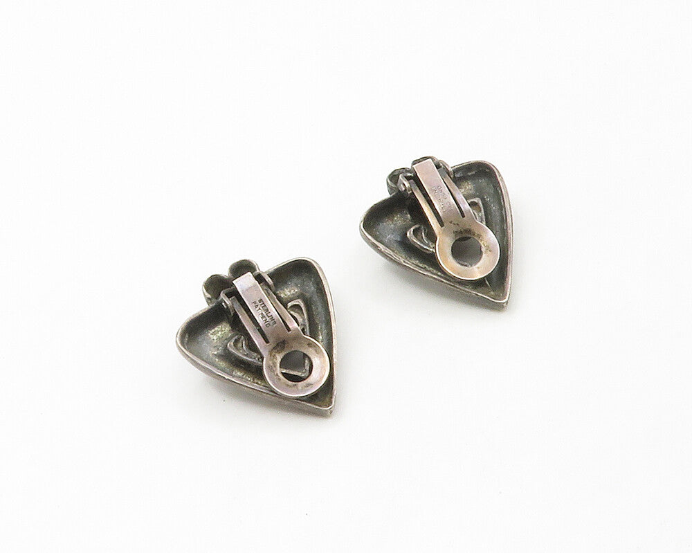 925 Sterling Silver  Vintage Modernist Dark Tone Non Pierce Earrings  EG8760