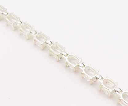 925 Sterling Silver Vintage Bracelet Minimalist Oval Cut Topaz Band  BT10611