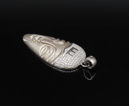925 Sterling Silver  Vintage Sparkly Topaz Turban Carved Face Pendant  PT21465