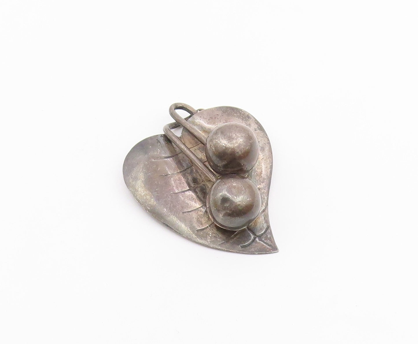 MEXICO 925 Sterling Silver  Vintage Oxidized Floral Leaf Brooch Pin  BP4632